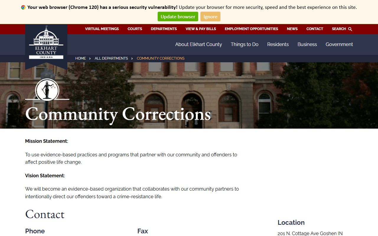 Elkhart County Community Corrections Work Release program page and residential alternative details