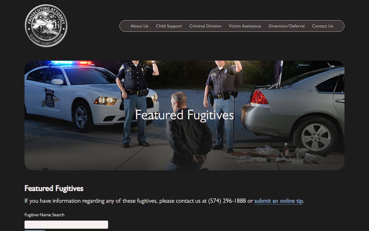 Elkhart County featured fugitives page separate from jail mugshots